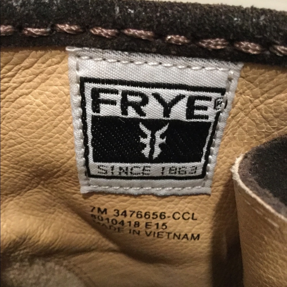 FRYE BROWN LEATHER SUEDE LEATHER CHUNKY HEEL BOOTS sz 7, NEW - Picture 8 of 10